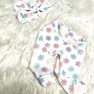 Rainbow Snowflake leggings and bow set for baby girl